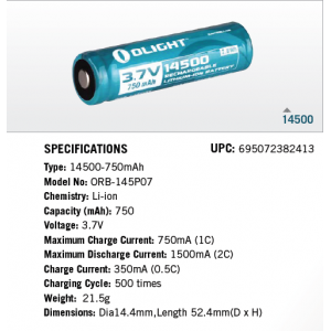 Презареждаема батерия Olight 14500 3,7V 750ma/h